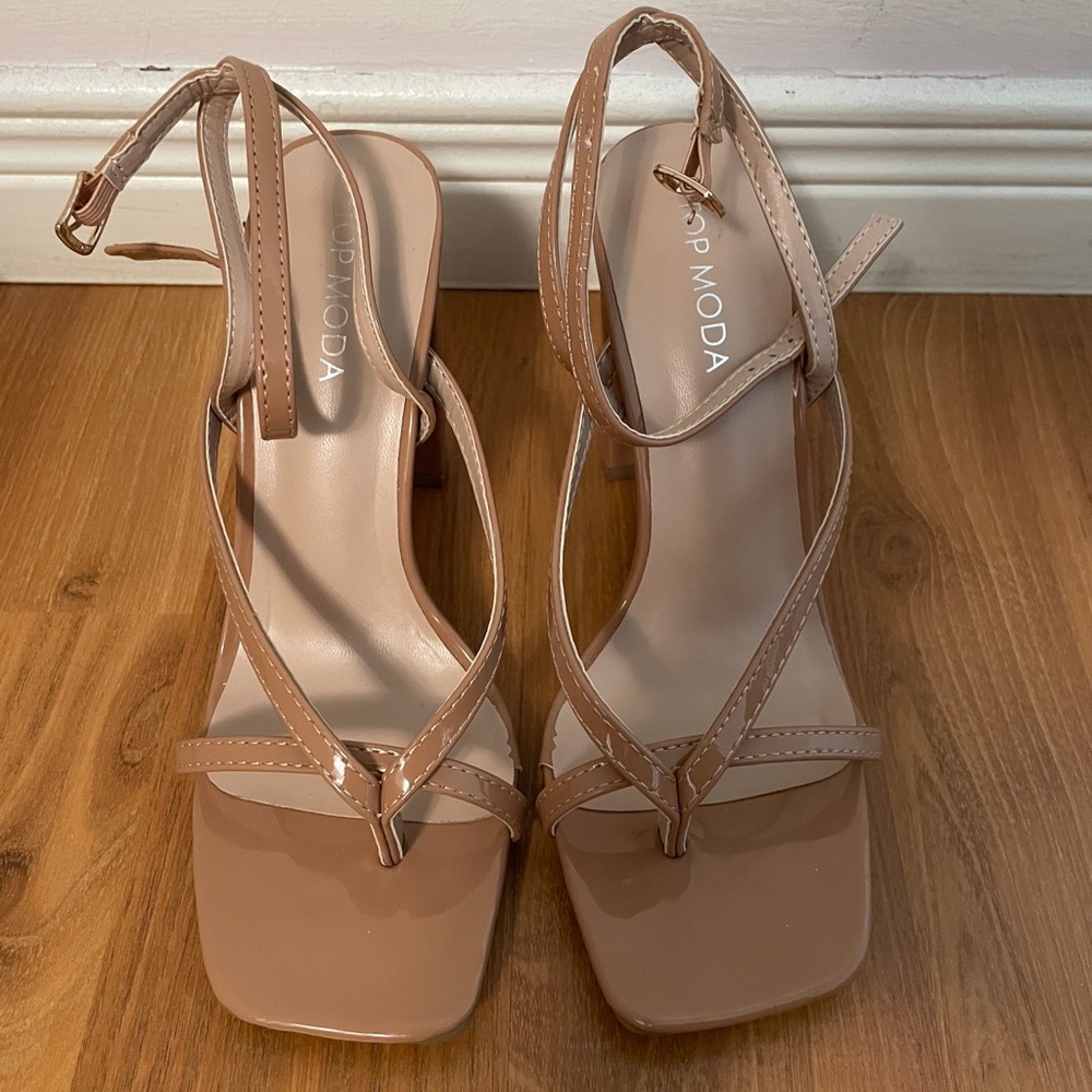 Top Moda nude strappy block heels